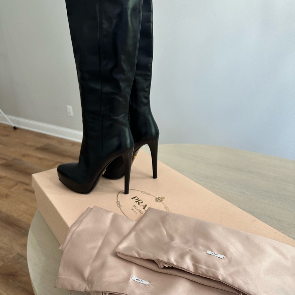 Prada Black Heeled Leather Boots